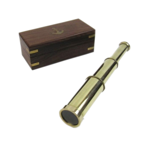 Nautical Brass 9 Inch Telescope With Wooden Box,Collectible Marine Telescope, Maritime Gift Item Also, Lens Diameter: Na