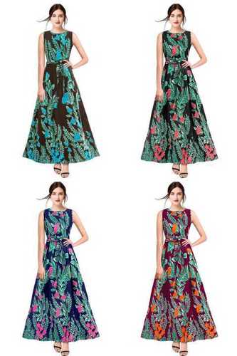 Lades Designer Gown - Banglory Satin Silk, Sizes S(34)-XL(40), 54-55 inch Length, 2.04 Mtr Flare, Inside Attached Cape Sleeve | Trendy Modern Dress Style