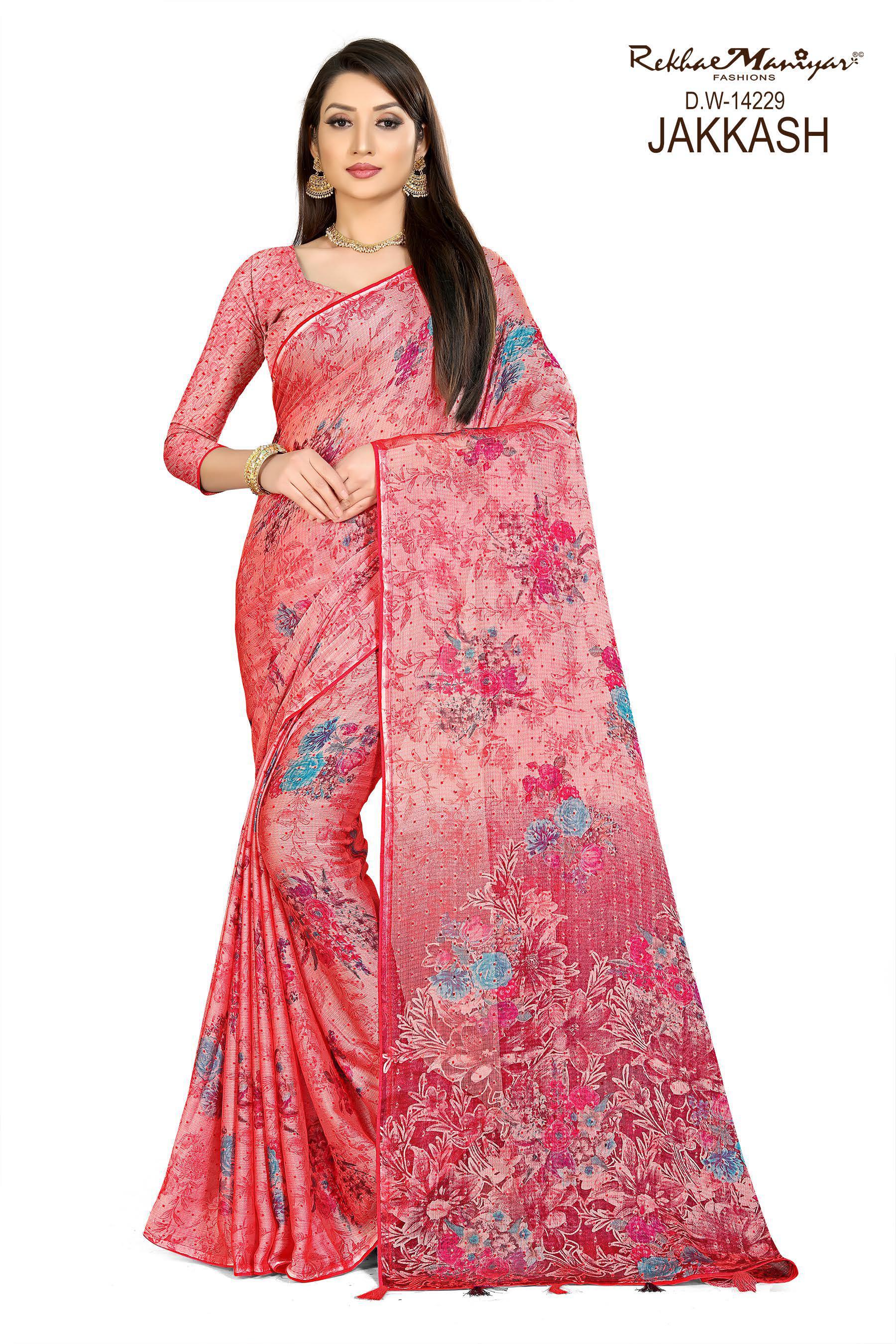 Jakkash 1000 Butti Silk Saree - Georgette, Multi Colour | Printed Pattern, Daily Wear Style With Elegant Tassel Detailing