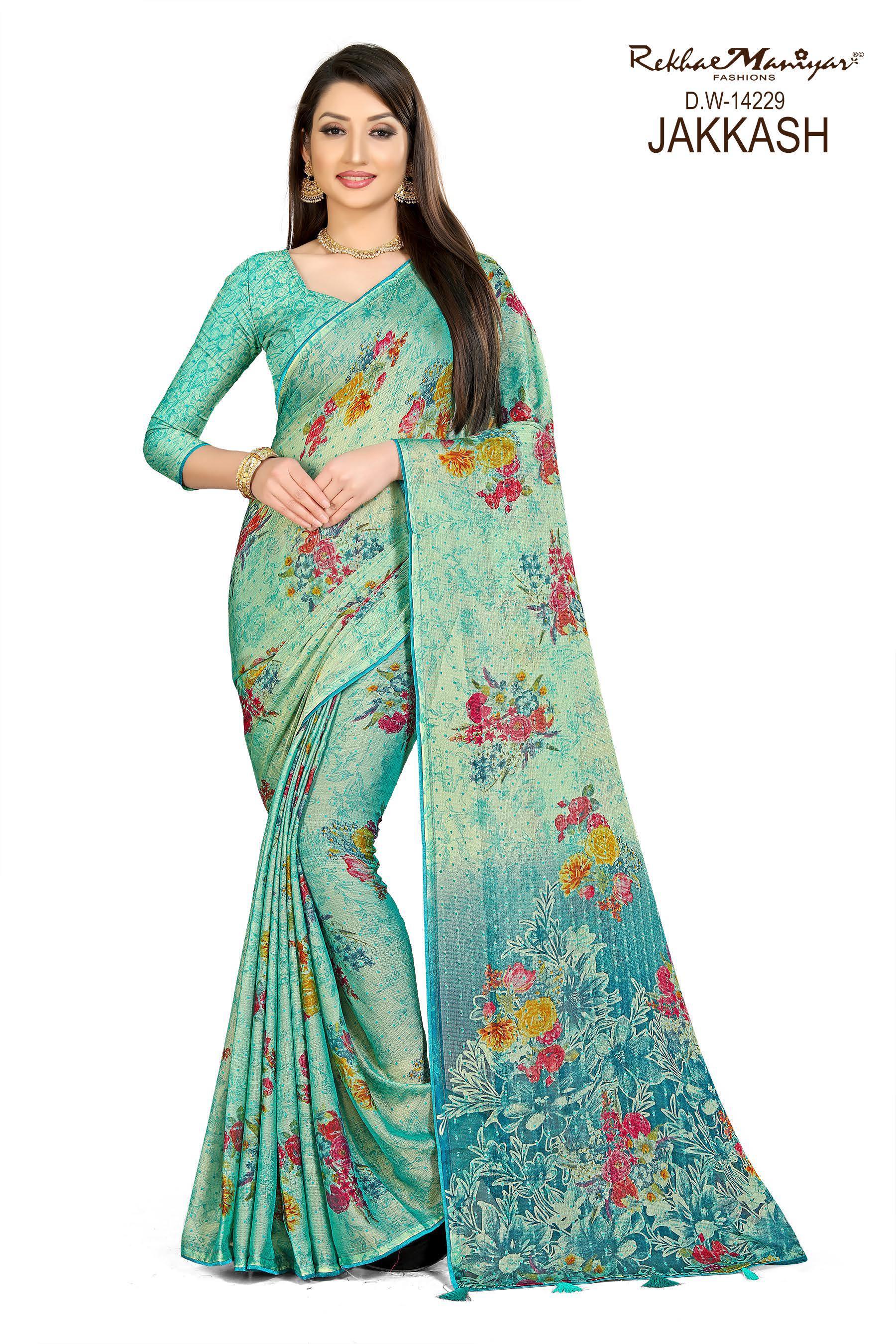 Jakkash 1000 Butti Silk Saree - Georgette, Multi Colour | Printed Pattern, Daily Wear Style With Elegant Tassel Detailing