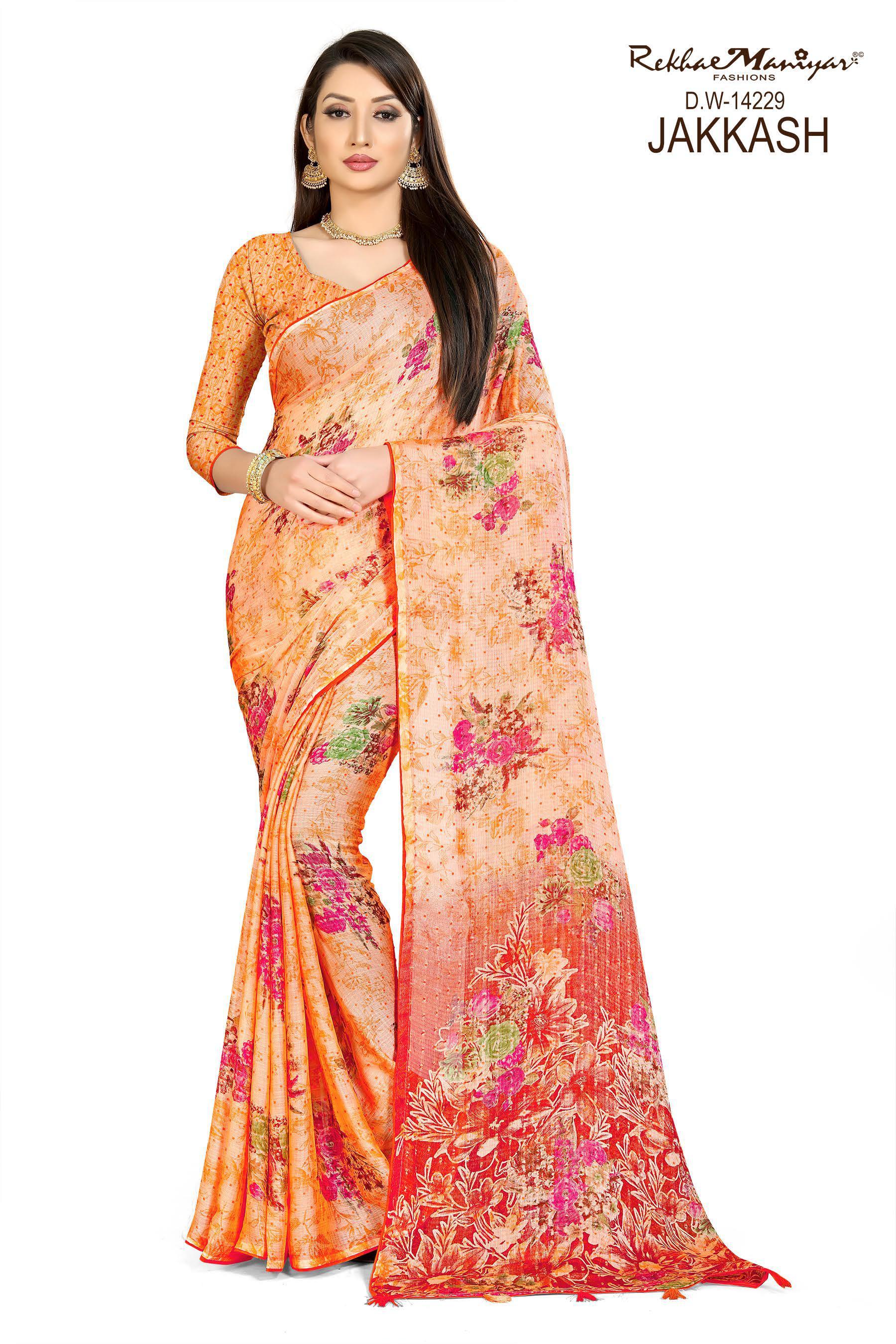 Jakkash 1000 Butti Silk Saree - Georgette, Multi Colour | Printed Pattern, Daily Wear Style With Elegant Tassel Detailing