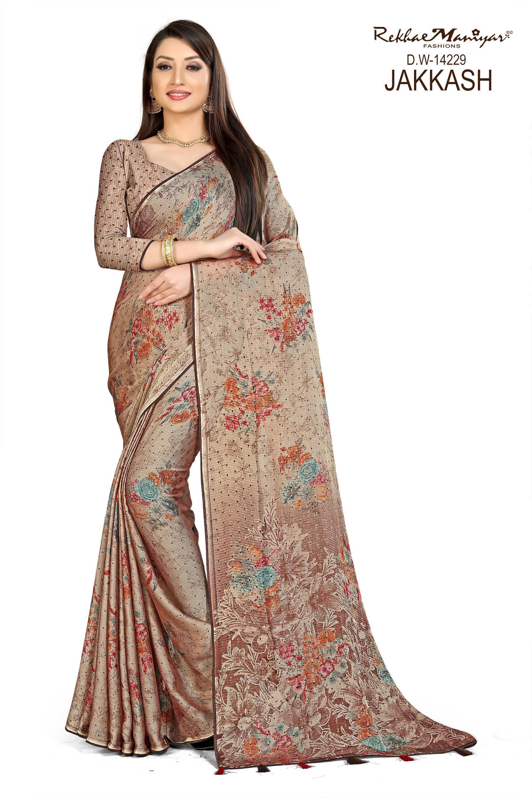 Jakkash 1000 Butti Silk Saree - Georgette, Multi Colour | Printed Pattern, Daily Wear Style With Elegant Tassel Detailing