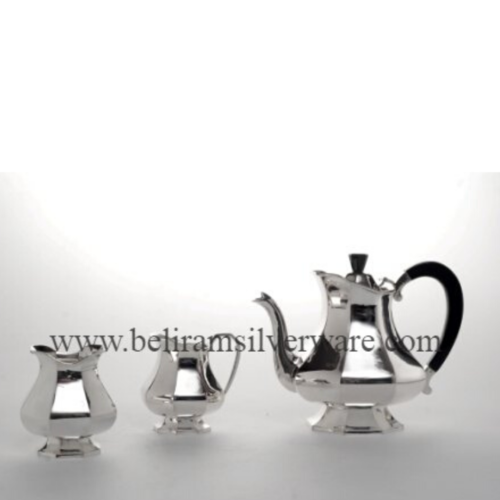 Hexagonal Wavy Rim Silver Tea Set