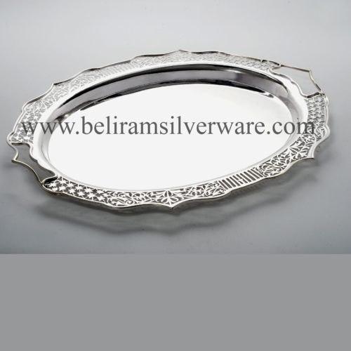 Nakshi Jali Border Oval Silver Tray