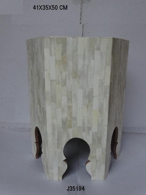 Handmade Bone Inlay Side Table With Drawl
