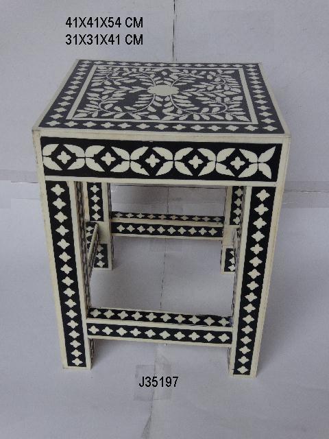 Handmade Bone Inlay Side Table With Drawl