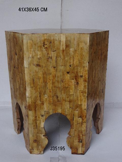 Handmade Bone Inlay Side Table With Drawl
