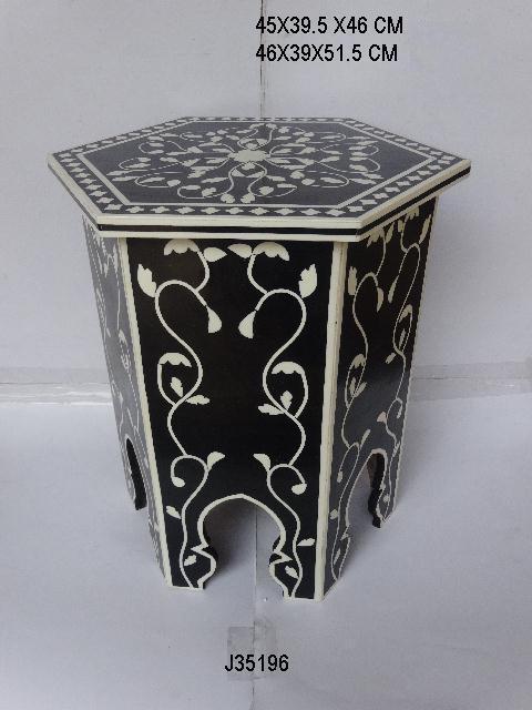 Handmade Bone Inlay Side Table With Drawl