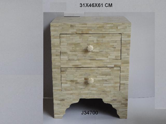 Handmade Bone Inlay Side Table With Drawl