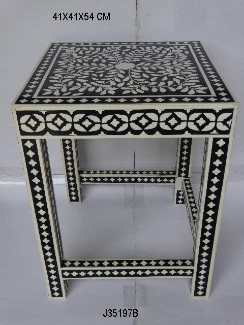 Bone Inlay Table - 41x41x54 Cm | Antique Handmade Indian Style Inlay Artwork, Indoor Furniture