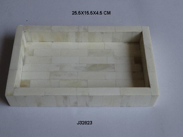 Handmade Rectangular Tray With Bone Inlay Chevron Pattern