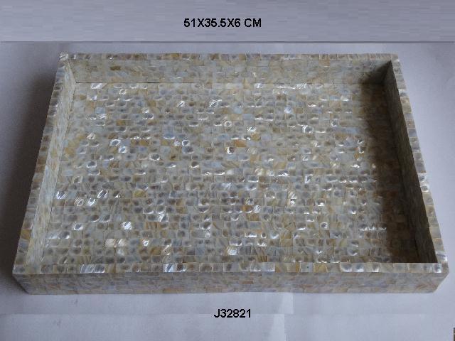 Handmade Rectangular Tray With Bone Inlay White Color