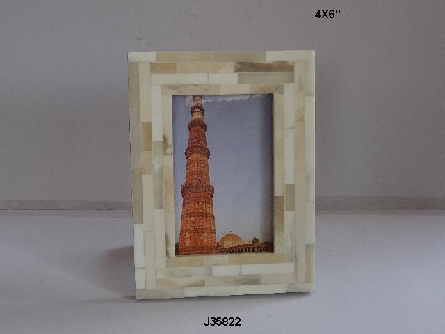 White And Brown Bone Inlay Photo Frame With Cut Work