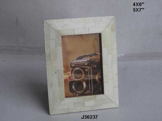 White And Brown Bone Inlay Photo Frame With Cut Work