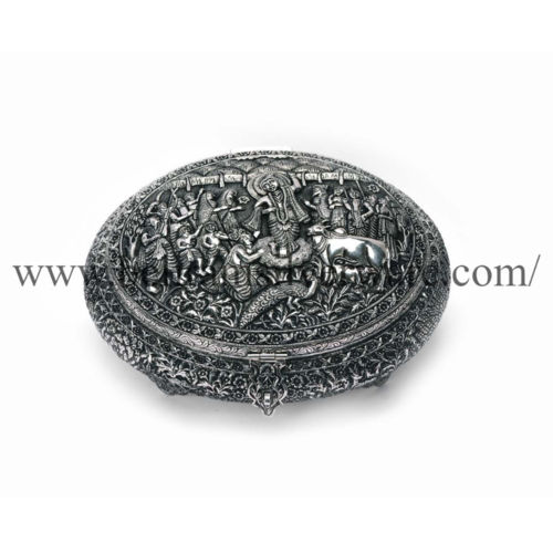 Krishna Govardhan Parvat Leela Nakshi Silver Box