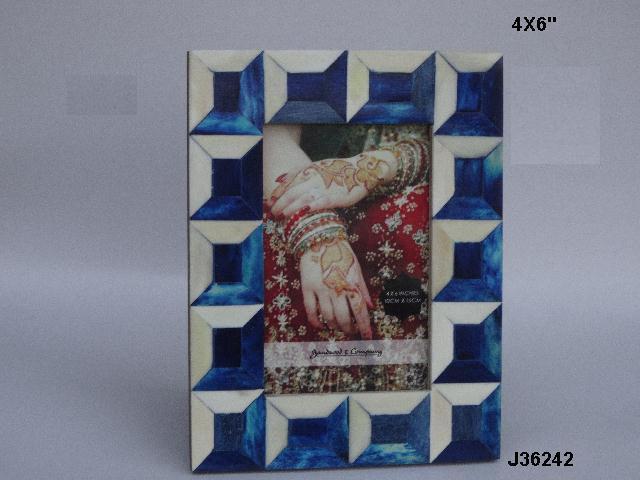 Multi Color Bone Inlay Photo Frame Bar Code Stripes