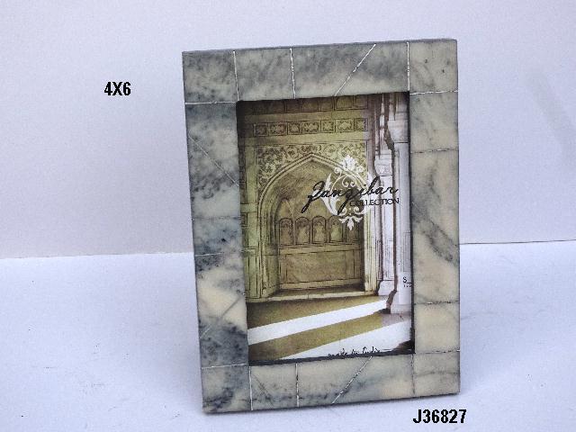 Blue Color Bone Inlay Photo Frame Printed Pattern