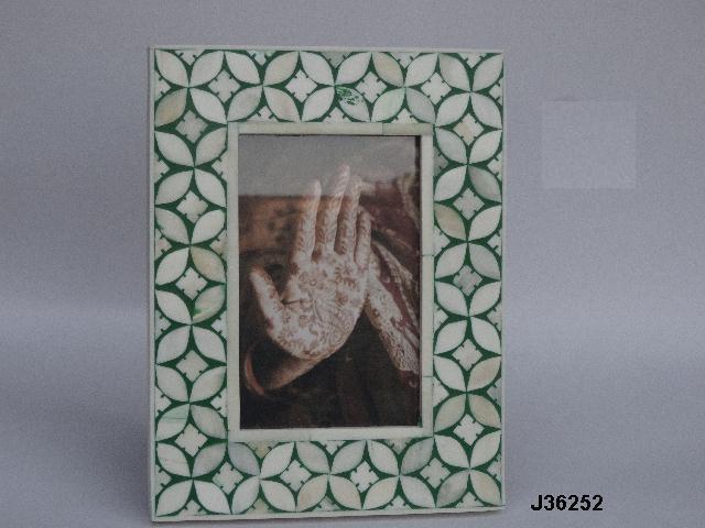 Blue Color Bone Inlay Photo Frame Printed Pattern