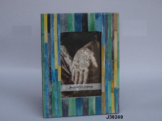 Blue Color Bone Inlay Photo Frame Printed Pattern