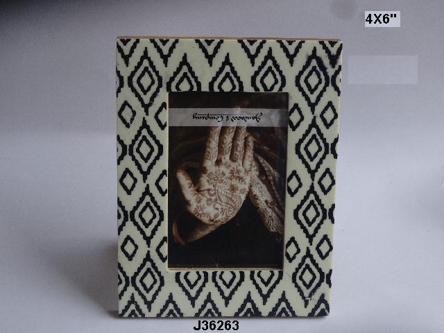 Blue Color Bone Inlay Photo Frame Printed Pattern