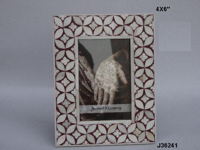 Blue Color Bone Inlay Photo Frame With Leaf Work