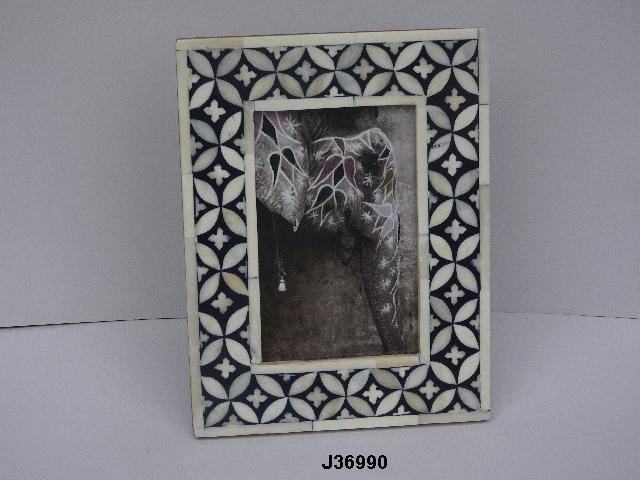 Blue Color Bone Inlay Photo Frame With Leaf Work