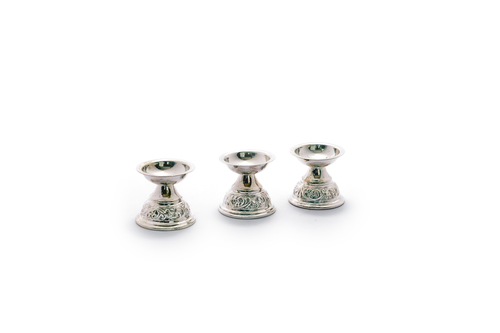 Floral Pedestal Silver Diya Set Of 3