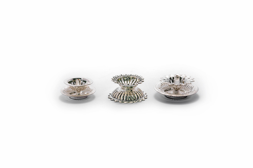 Flower Pattern Silver Diya Set Of 3