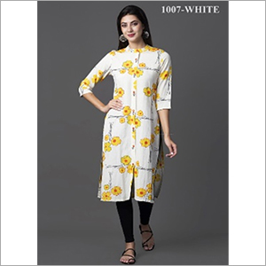 Nehamta सफ़ेद रंग का रेयॉन फ्लेक्स स्ट्रेट कुर्ता लेगिंग के साथ