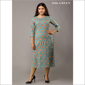 नेहम्ता ग्रीन कलर का रेयॉन स्ट्रेट कुर्ता लेगिंग के साथ