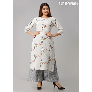 वॉशेबल नेहम्ता सफ़ेद रंग का रेयॉन स्ट्रेट कुर्ता हैंडलूम कॉटन पलाज़ो के साथ