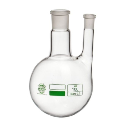 Borosilicate 3.3 Round Bottom Flask - 100 Milliliter Capacity, Transparent Glass, Two Neck Parallel Design | Complies With Astm E-438, Din 12394 & Usp Standards