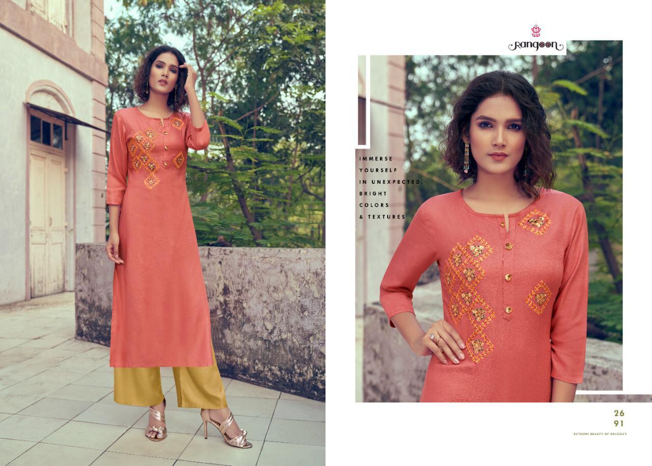 Dry Cleaning Style On Viscose Moss Long Kurti & Handwork With Plazzo