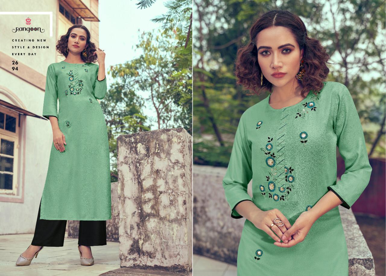 Dry Cleaning Style On Viscose Moss Long Kurti & Handwork With Plazzo