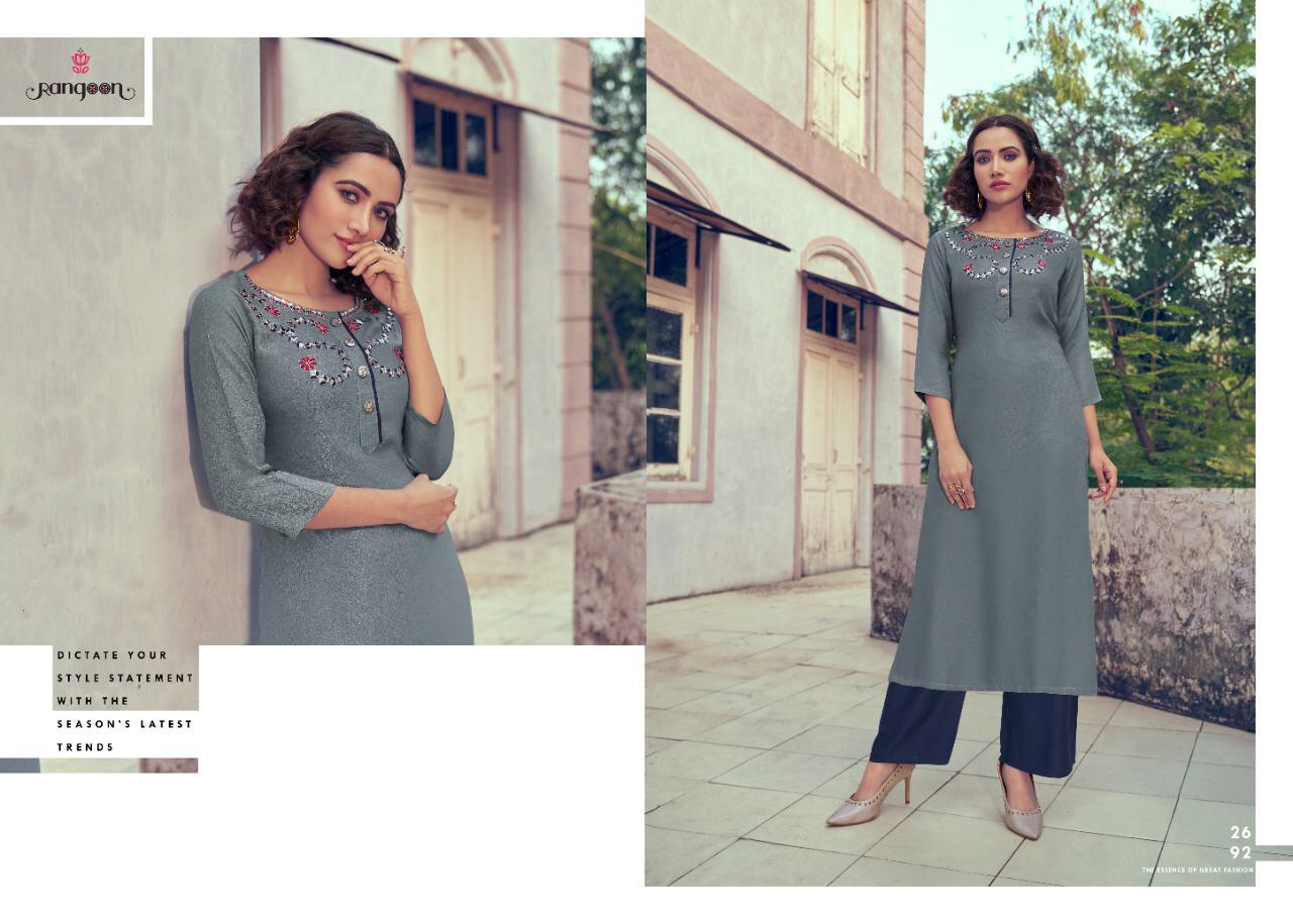 Dry Cleaning Style On Viscose Moss Long Kurti & Handwork With Plazzo