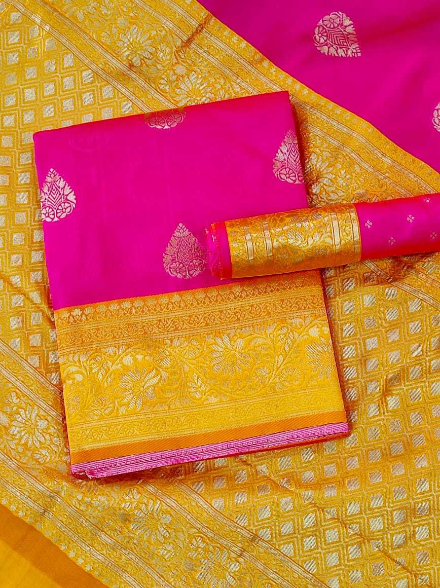 Kanjivaram Silk Saree - Bespoke Yellow/pink With Traditional Gold Zari Weaving | Perfect For Traditional Occasions, Elegant Bollywood Style, Year-round Versatility
