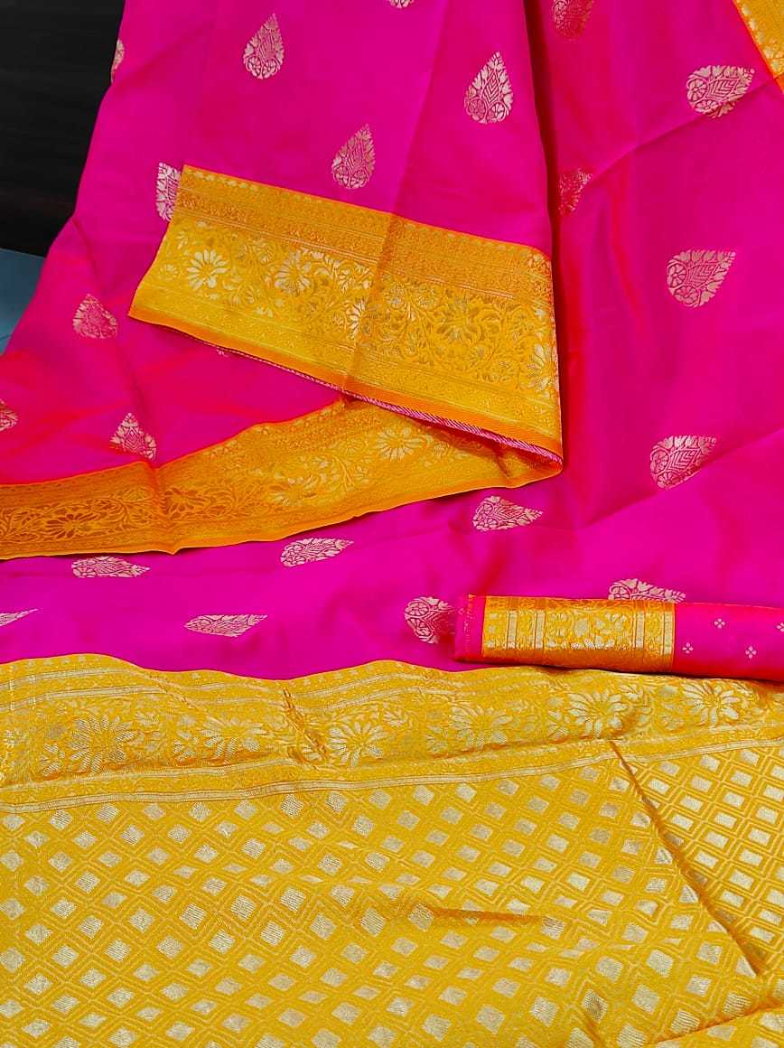 Kanjivaram Silk Saree - Bespoke Yellow/pink With Traditional Gold Zari Weaving | Perfect For Traditional Occasions, Elegant Bollywood Style, Year-round Versatility