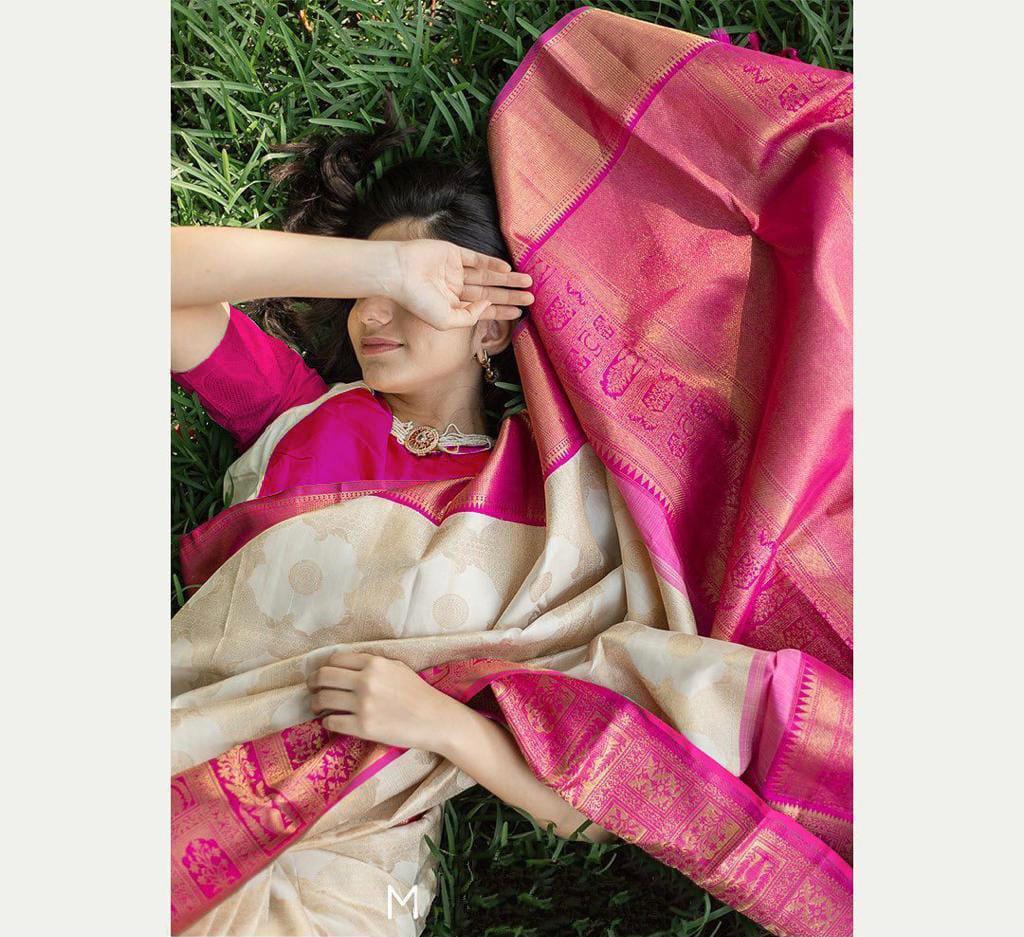 Kaveri Soft Lichi Silk Saree - Golden Zari All Over, Trendy Grand Pallu With Beautiful Weaving Jacquard Blouse Piece, Multi Color Ethnic Attire For All Seasons