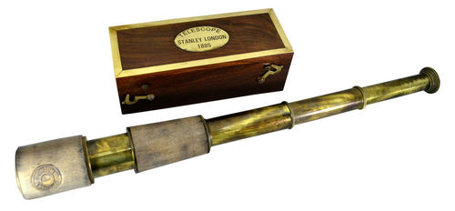 लकड़ी के बॉक्स के साथ एंटीक 18 इंच ब्रास रिट्रैक्टेबल टेलीस्कोप व्यू एंगल: स्ट्रेट