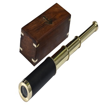 Brass Telescope With Anchor Wooden Box - Pirate Collection Magnification: 10 X