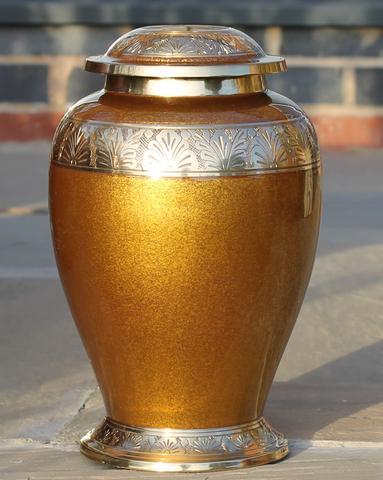 Yellow & Silver Brass Dove Urn