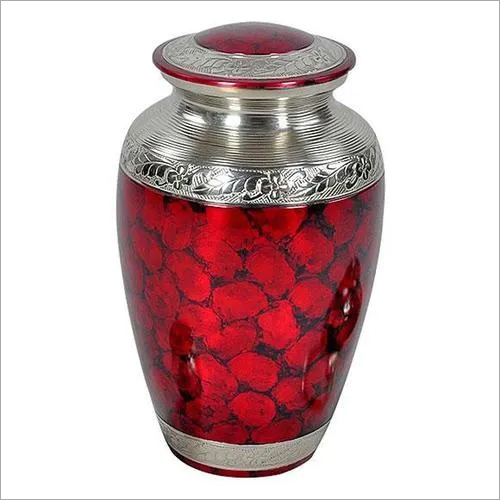 Brass Classic Urn - 10x6.5 Inches | Red and Silver Finish, Polished Metal, Professional Style, Crafted with Casting Technique