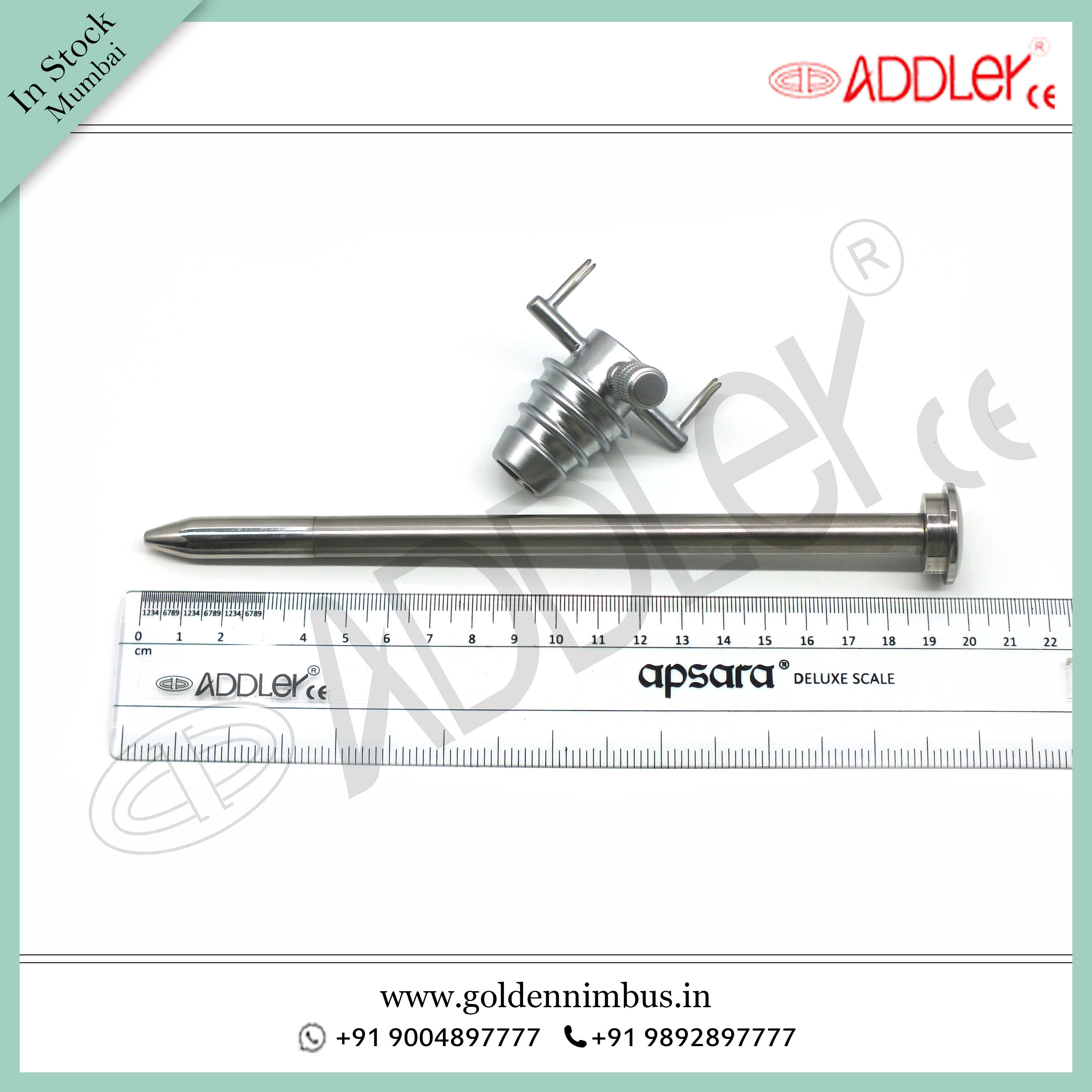 Addler Laparoscopic Hasson Trocar 10mm - Steel, 5 X 5 X 10 Inch, Semi-automatic, Portable, Waterproof, Sterilized, Reusable Instruments
