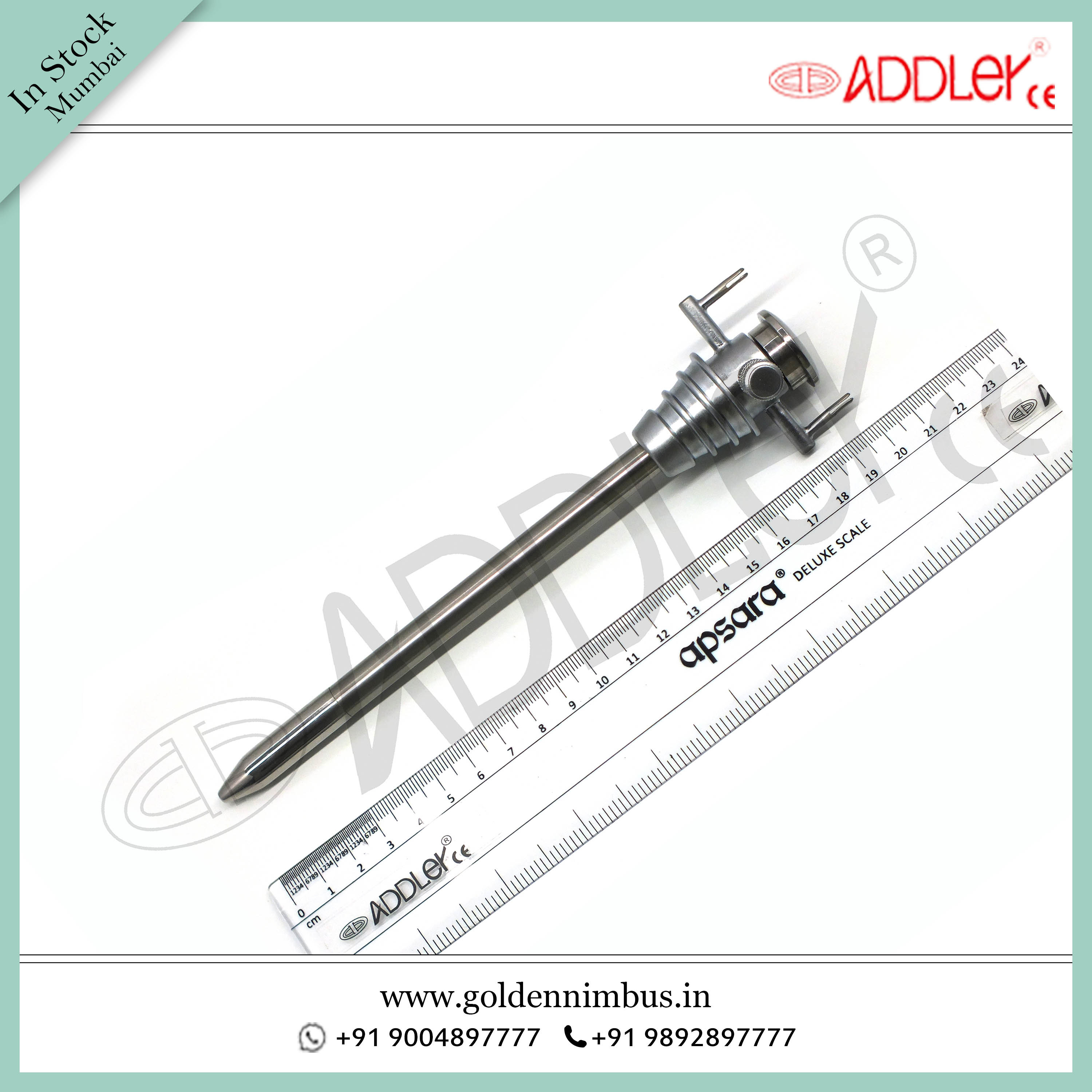 Addler Laparoscopic Hasson Trocar 10mm - Steel, 5 X 5 X 10 Inch, Semi-automatic, Portable, Waterproof, Sterilized, Reusable Instruments