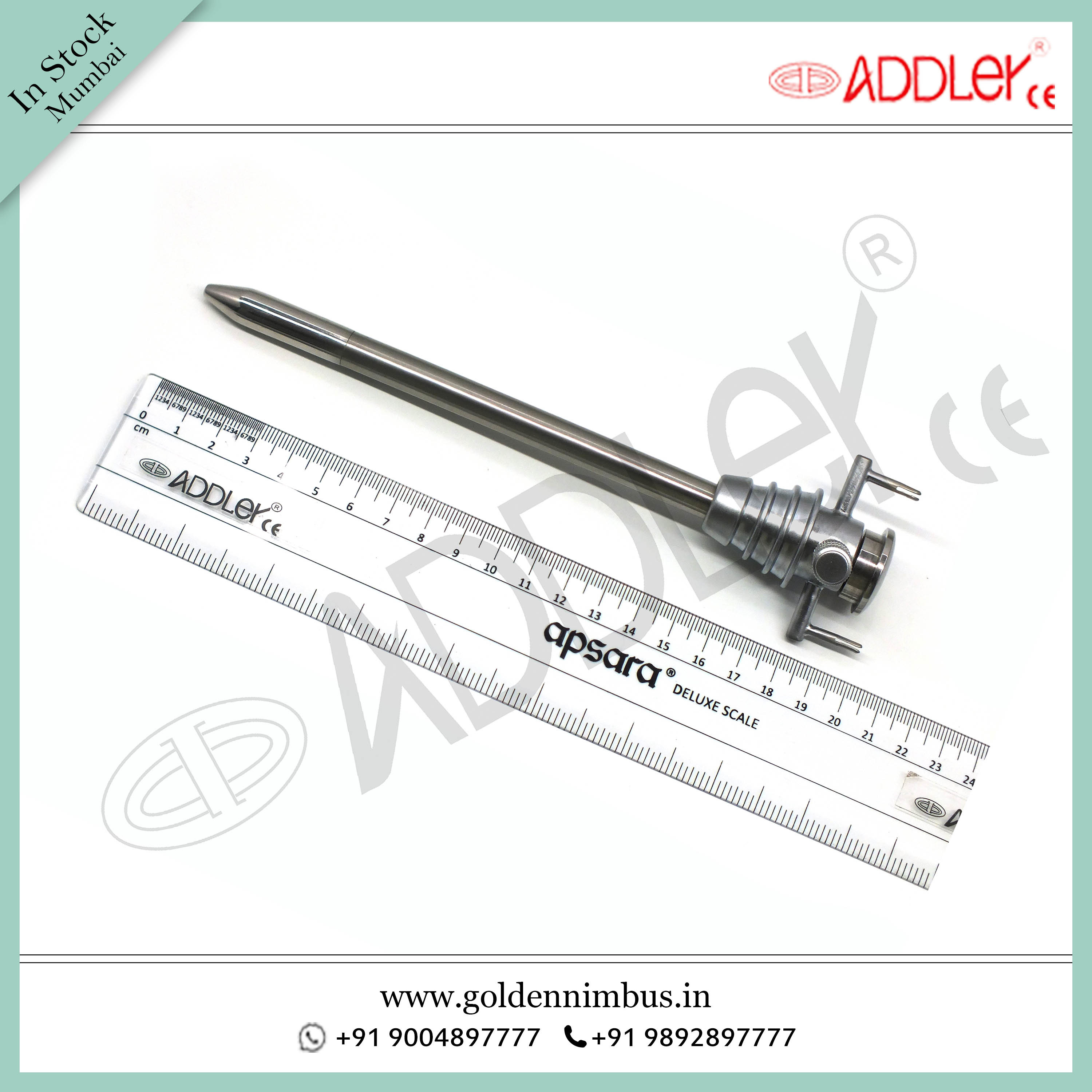 Addler Laparoscopic Hasson Trocar 10mm - Steel, 5 X 5 X 10 Inch, Semi-automatic, Portable, Waterproof, Sterilized, Reusable Instruments