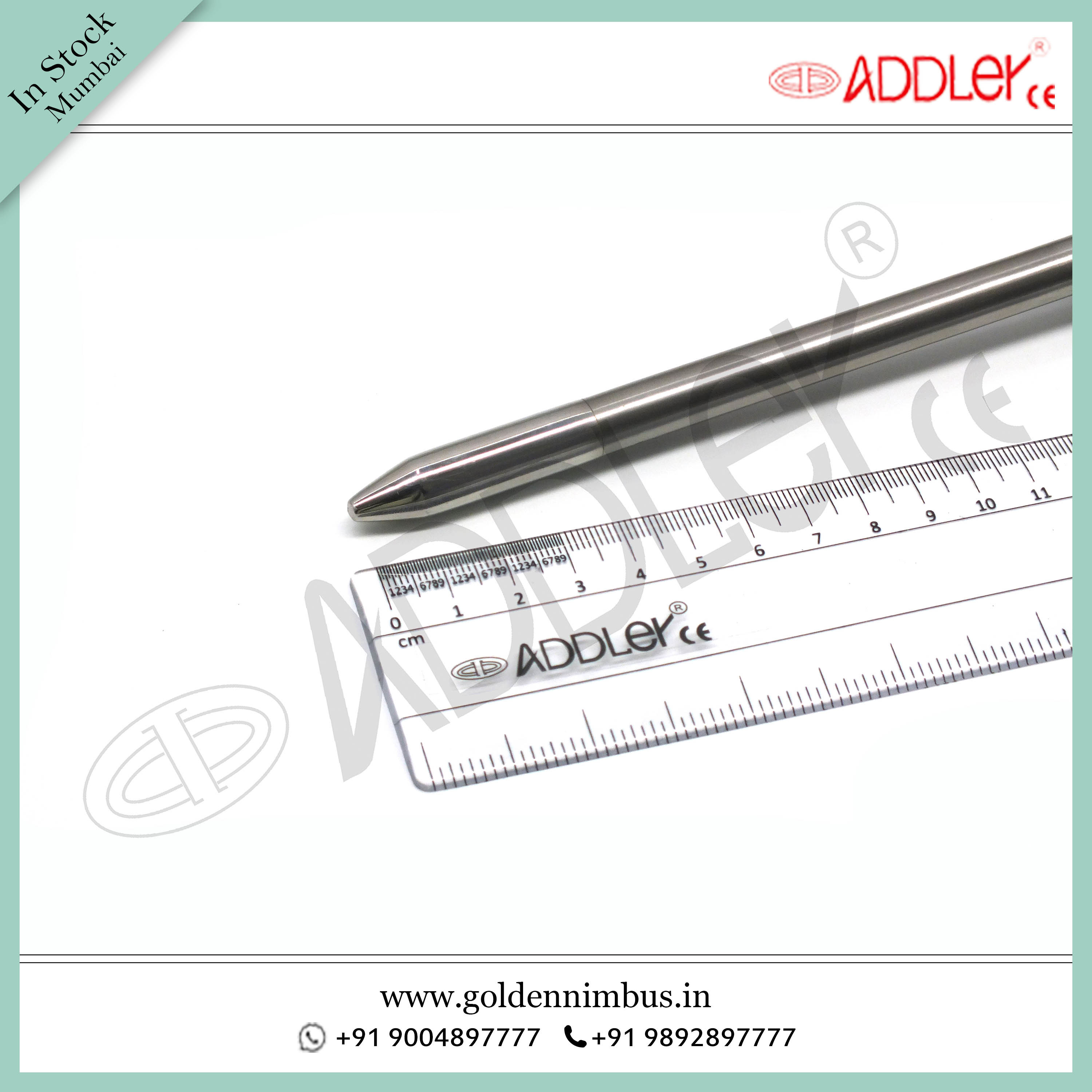 Addler Laparoscopic Hasson Trocar 10mm - Steel, 5 X 5 X 10 Inch, Semi-automatic, Portable, Waterproof, Sterilized, Reusable Instruments