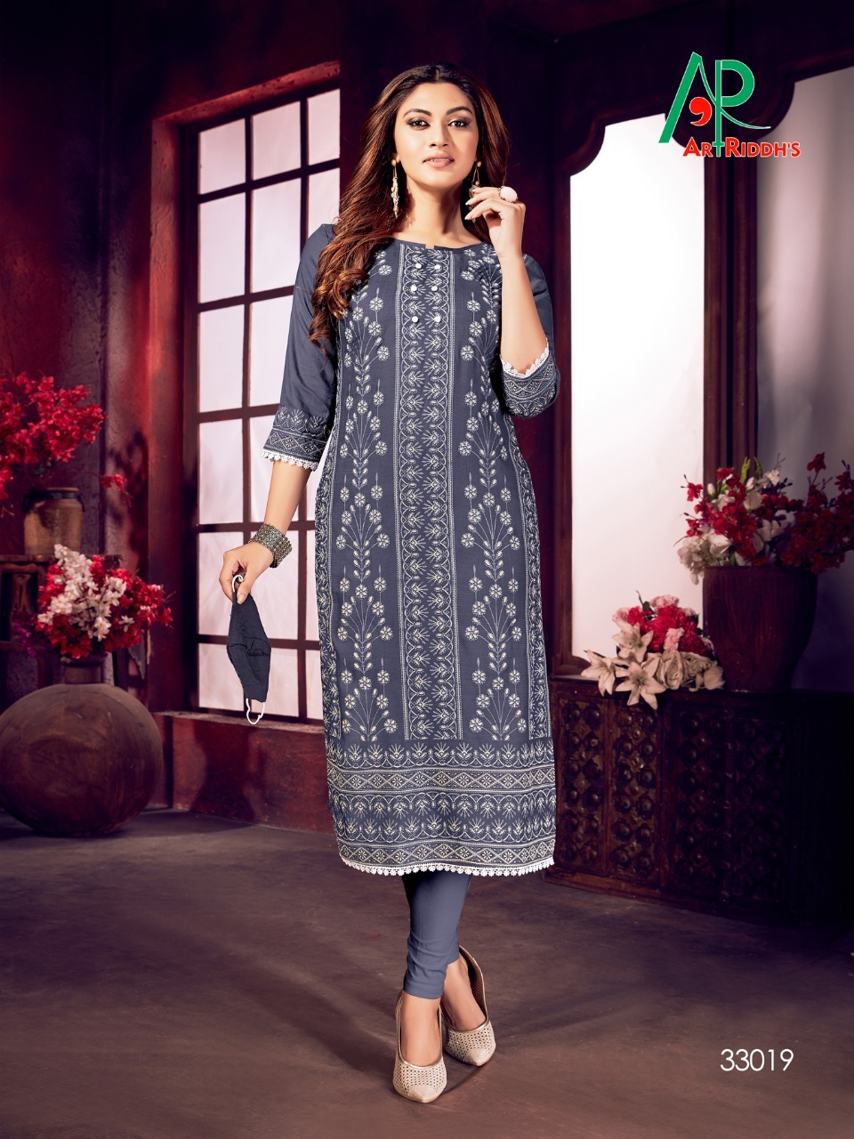 Mall Culture Premium Vol 5 Lakhnavi Style Structure Print Rayon Slub Kurtis - Rayon Slub, Sizes M, L, Xl, Xxl, 8 Vibrant Colors | Ethnic 3/4 Sleeve Style, Customized Logo, Dry Clean Only