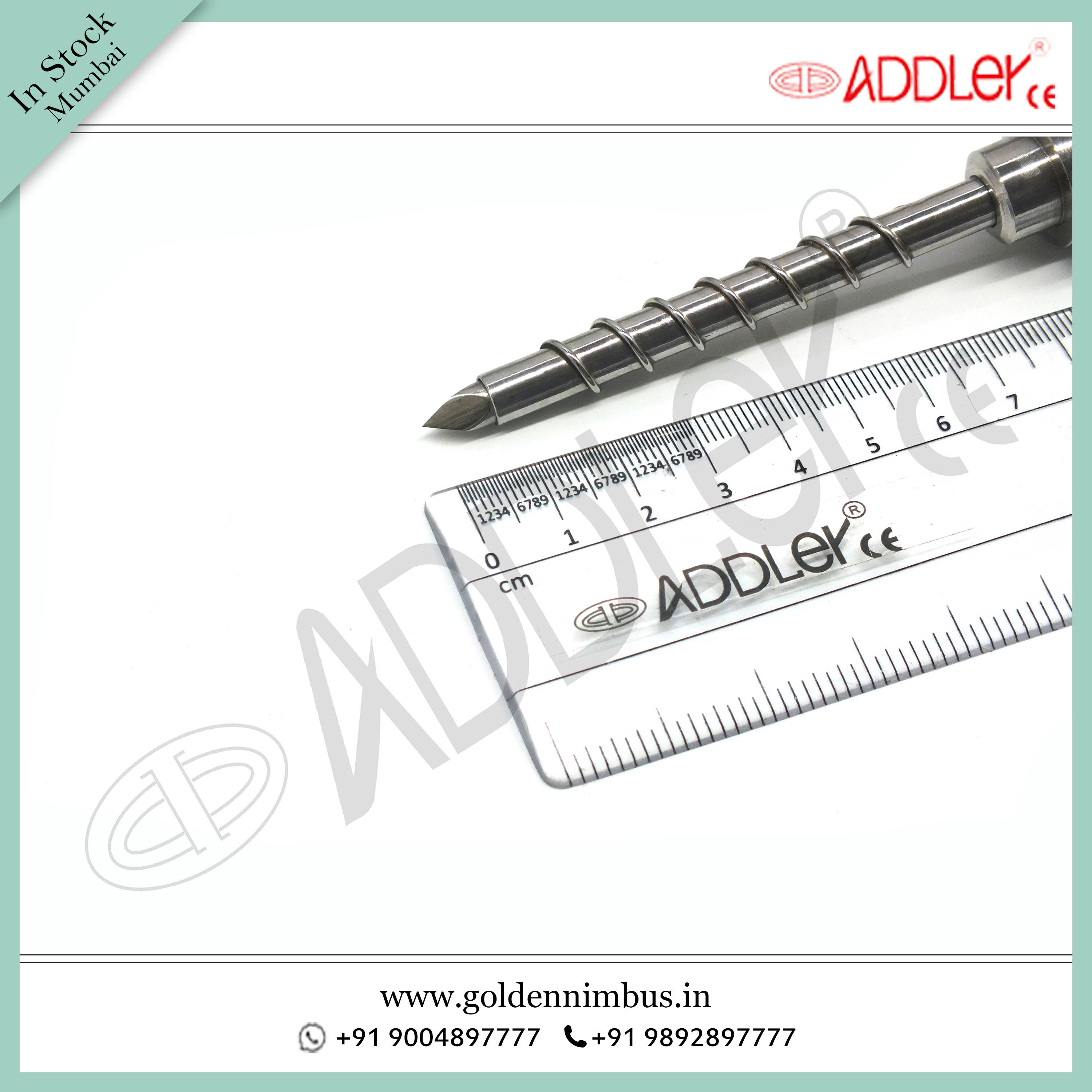 Addler Laparoscopic 5mm Spiral Metal Trocar - Steel, 5 X 5 X 10 Inch | Reusable, Semi-automatic, Sterilized, Portable, Waterproof, 500 Grams