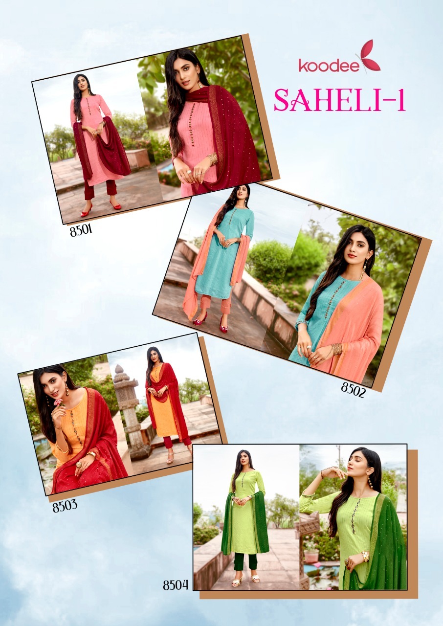 Dry Cleaning Saheli-1 Fancy Viscose With Cotton Kurtis Pant With Duppata