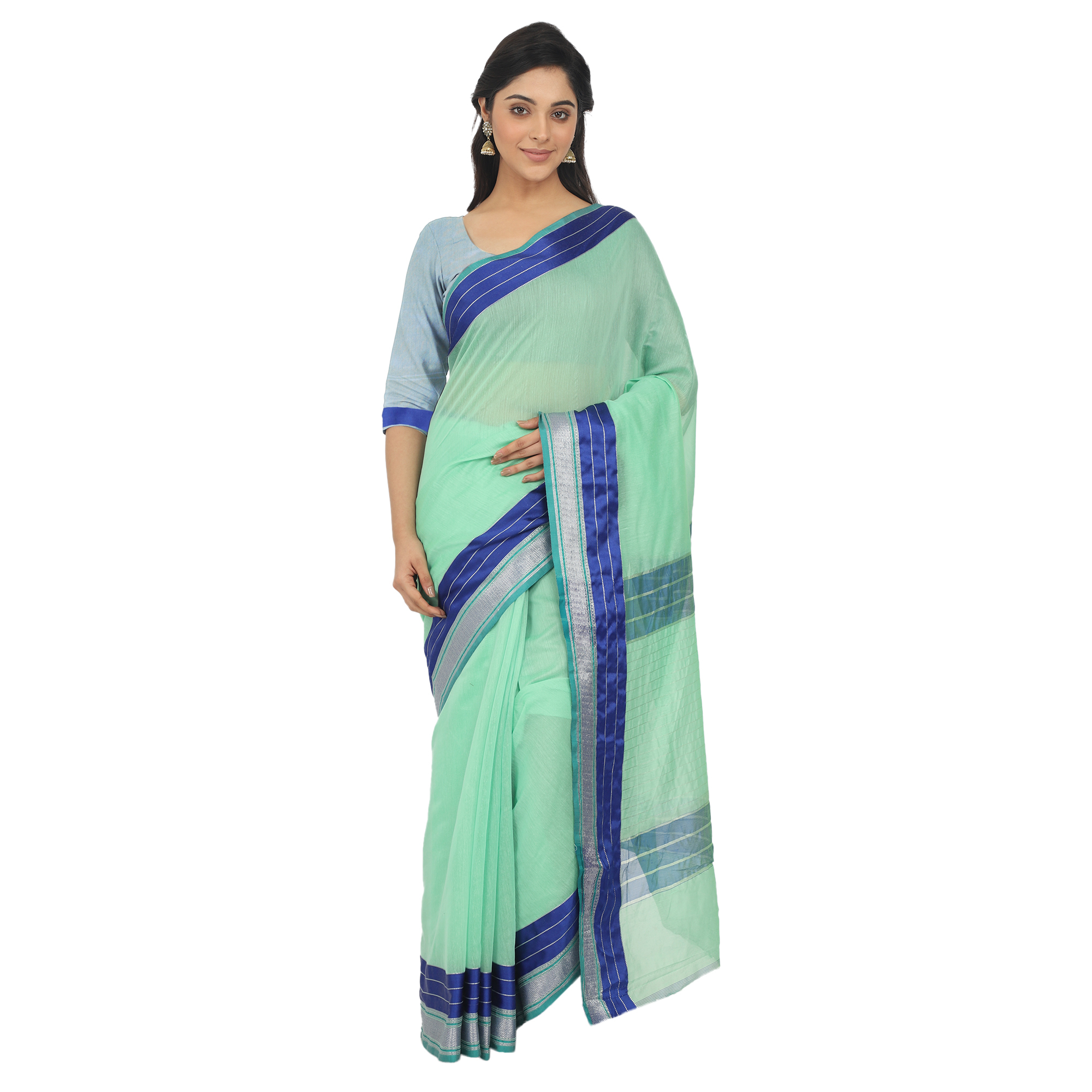 Cotton Silk Maheshwari Saree With Unstitched Blouse Piece - Material: Polyester